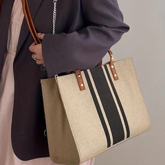 Chic Colorblock Burlap Tote Bag for Women