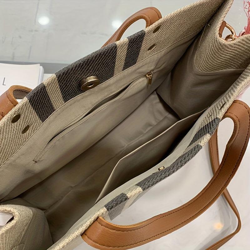Chic Colorblock Burlap Tote Bag for Women