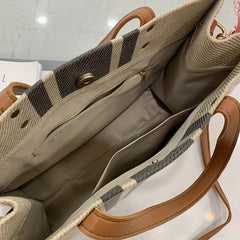Chic Colorblock Burlap Tote Bag for Women