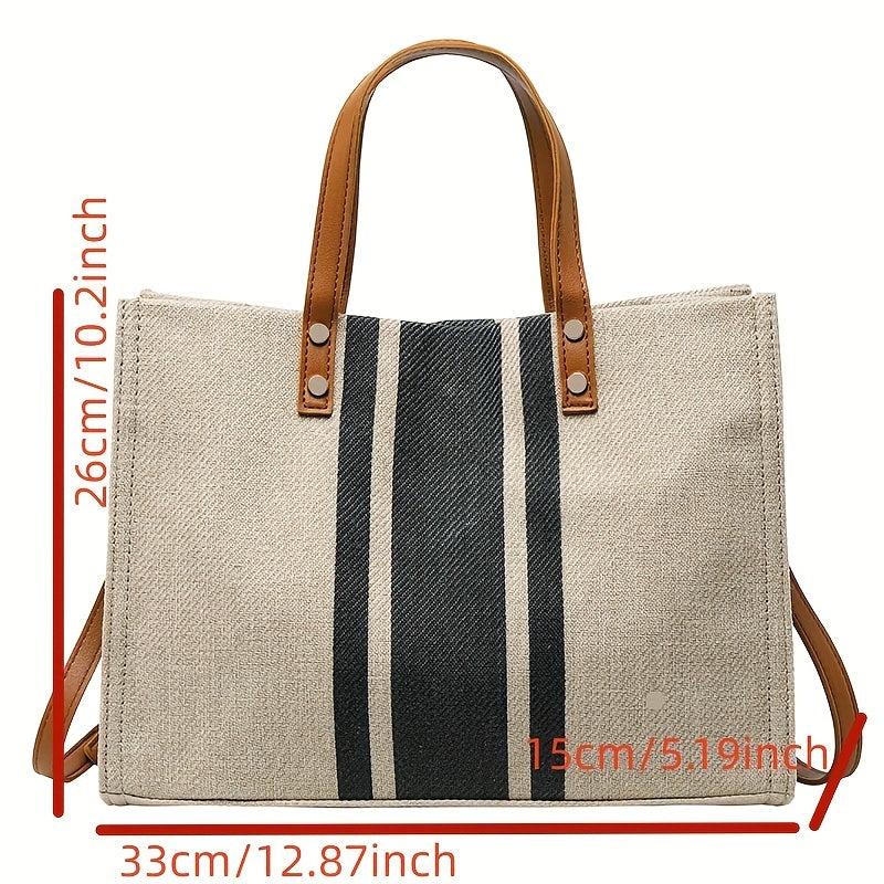 Chic Colorblock Burlap Tote Bag for Women