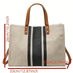 Chic Colorblock Burlap Tote Bag for Women
