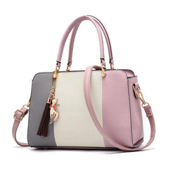 Women's Colorblock Tote Bag Shoulder Zip Satchel Work
