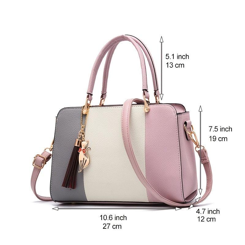 Women's Colorblock Tote Bag Shoulder Zip Satchel Work