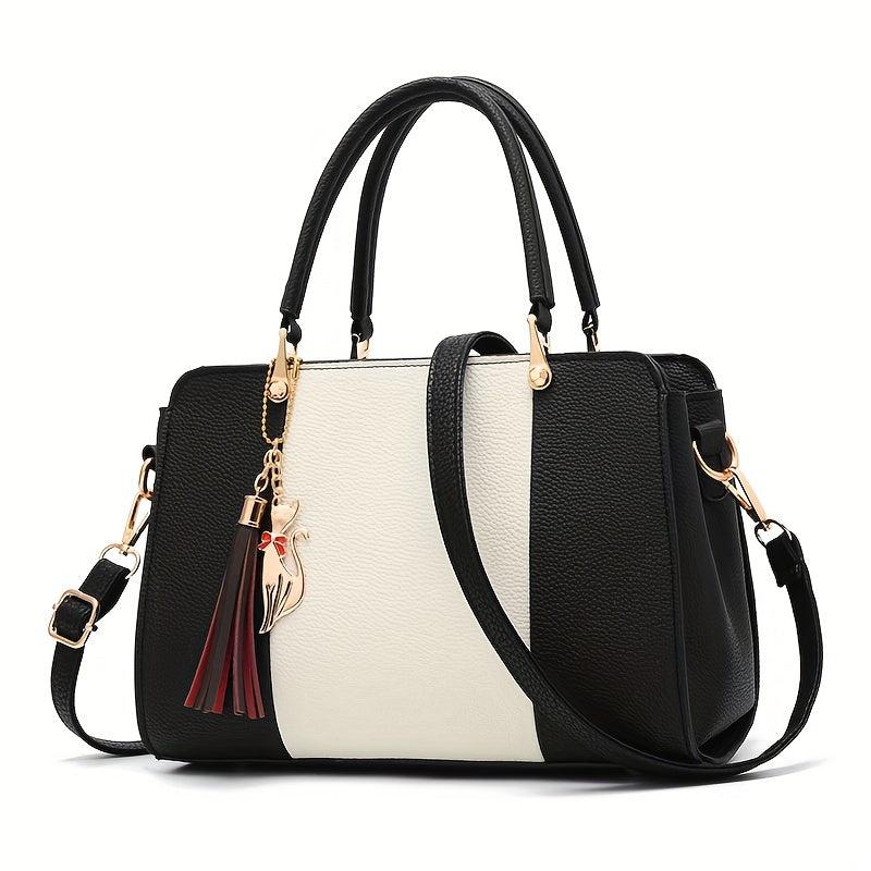Women's Colorblock Tote Bag Shoulder Zip Satchel Work