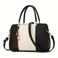 Women's Colorblock Tote Bag Shoulder Zip Satchel Work