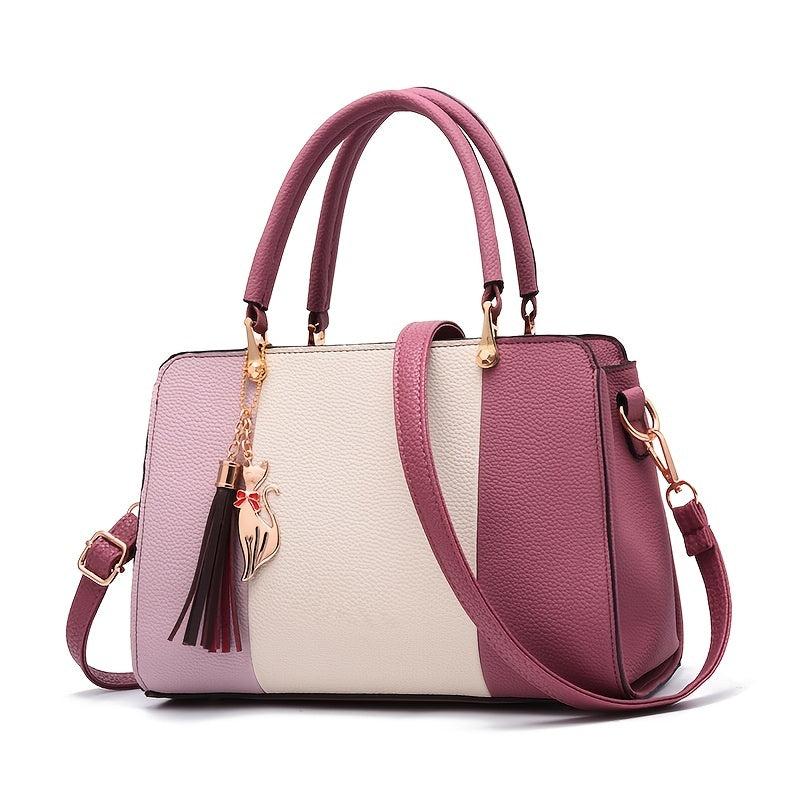 Women's Colorblock Tote Bag Shoulder Zip Satchel Work
