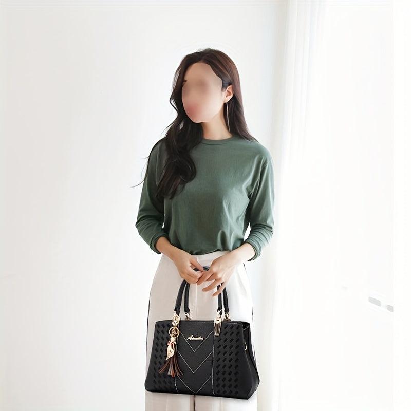 Embroidery Detail Handbags PU Crossbody Bag Women's Top Handle Satchel Purses