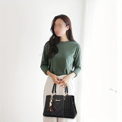 Embroidery Detail Handbags PU Crossbody Bag Women's Top Handle Satchel Purses