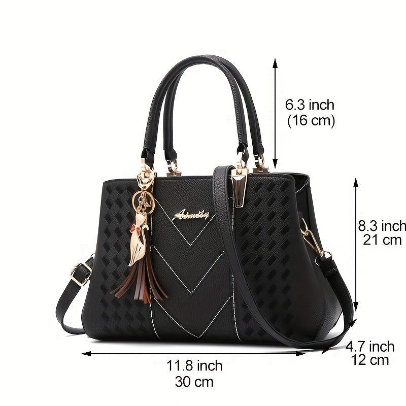 Embroidery Detail Handbags PU Crossbody Bag Women's Top Handle Satchel Purses