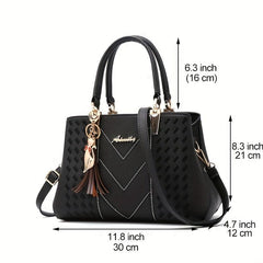 Embroidery Detail Handbags PU Crossbody Bag Women's Top Handle Satchel Purses