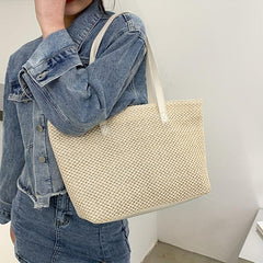 Straw Tote Bag Large Capacity Shoulder Bag For Travel