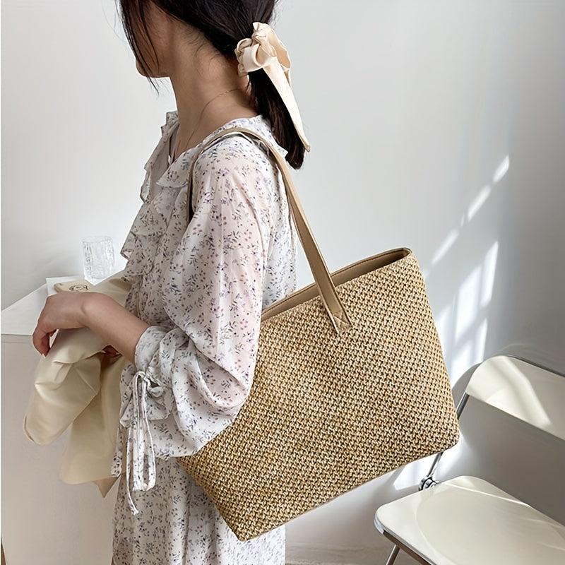 Straw Tote Bag Large Capacity Shoulder Bag For Travel