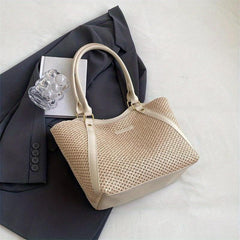 Colorblock Straw Tote Shoulderbag Minimalist Holiday Bag