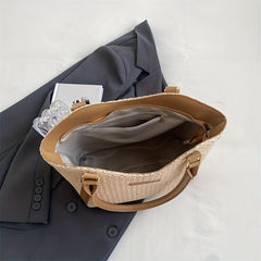 Colorblock Straw Tote Shoulderbag Minimalist Holiday Bag