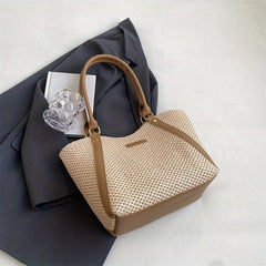 Colorblock Straw Tote Shoulderbag Minimalist Holiday Bag