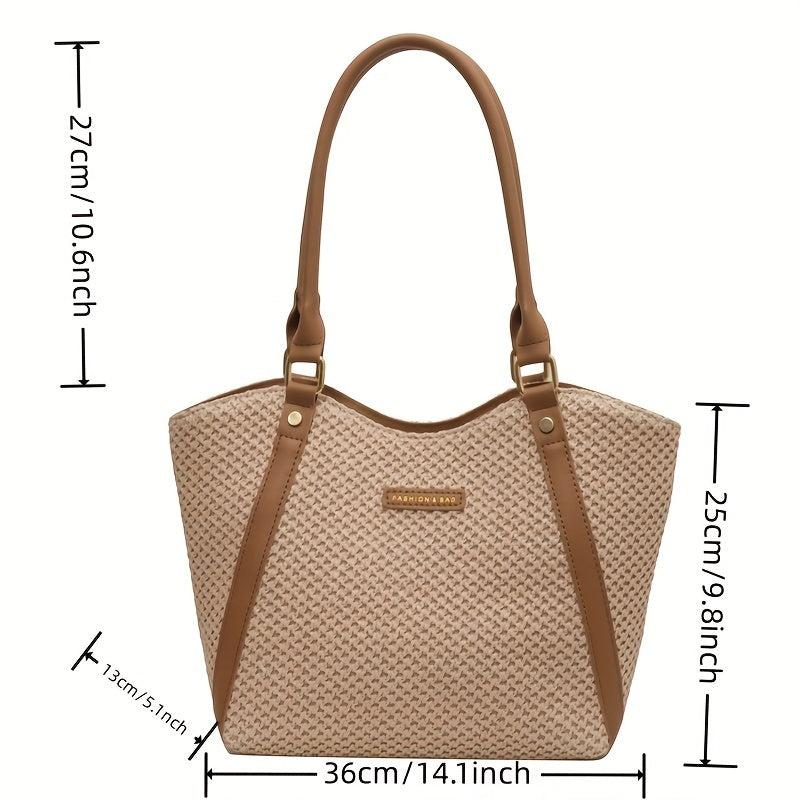 Colorblock Straw Tote Shoulderbag Minimalist Holiday Bag