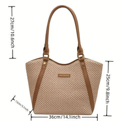 Colorblock Straw Tote Shoulderbag Minimalist Holiday Bag