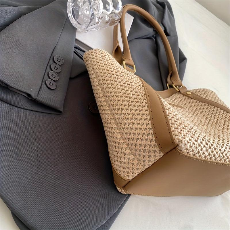 Colorblock Straw Tote Shoulderbag Minimalist Holiday Bag