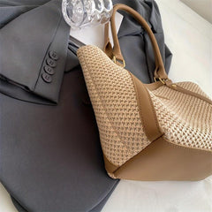 Colorblock Straw Tote Shoulderbag Minimalist Holiday Bag