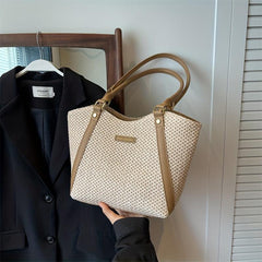 Colorblock Straw Tote Shoulderbag Minimalist Holiday Bag
