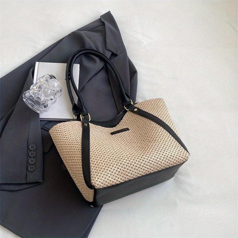 Colorblock Straw Tote Shoulderbag Minimalist Holiday Bag