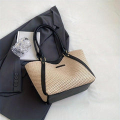 Colorblock Straw Tote Shoulderbag Minimalist Holiday Bag