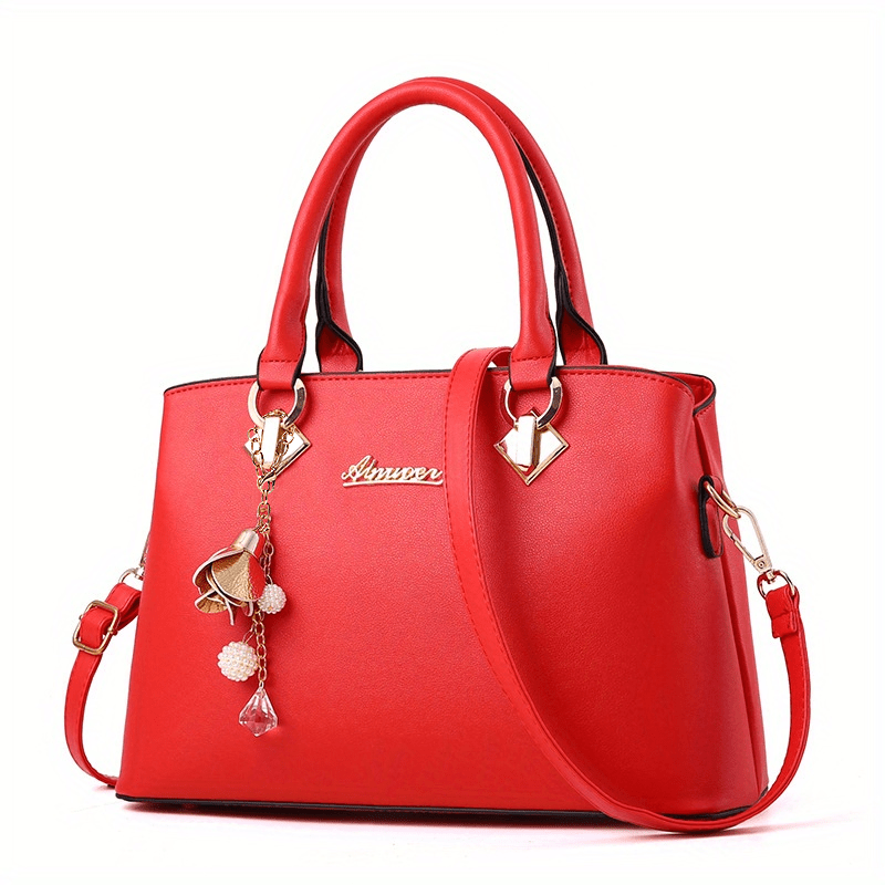 Classic Women's Tote Bag Zipper Satchel Bag With Detachable Strap