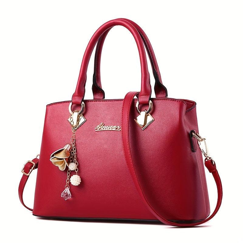 Classic Women's Tote Bag Zipper Satchel Bag With Detachable Strap