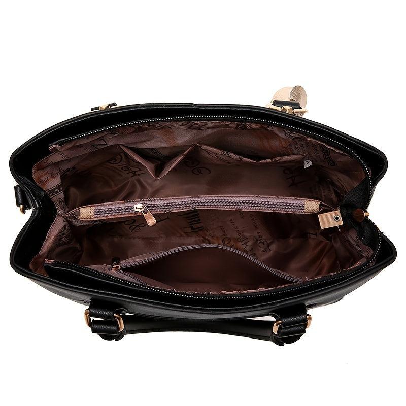 Classic Women's Tote Bag Zipper Satchel Bag With Detachable Strap