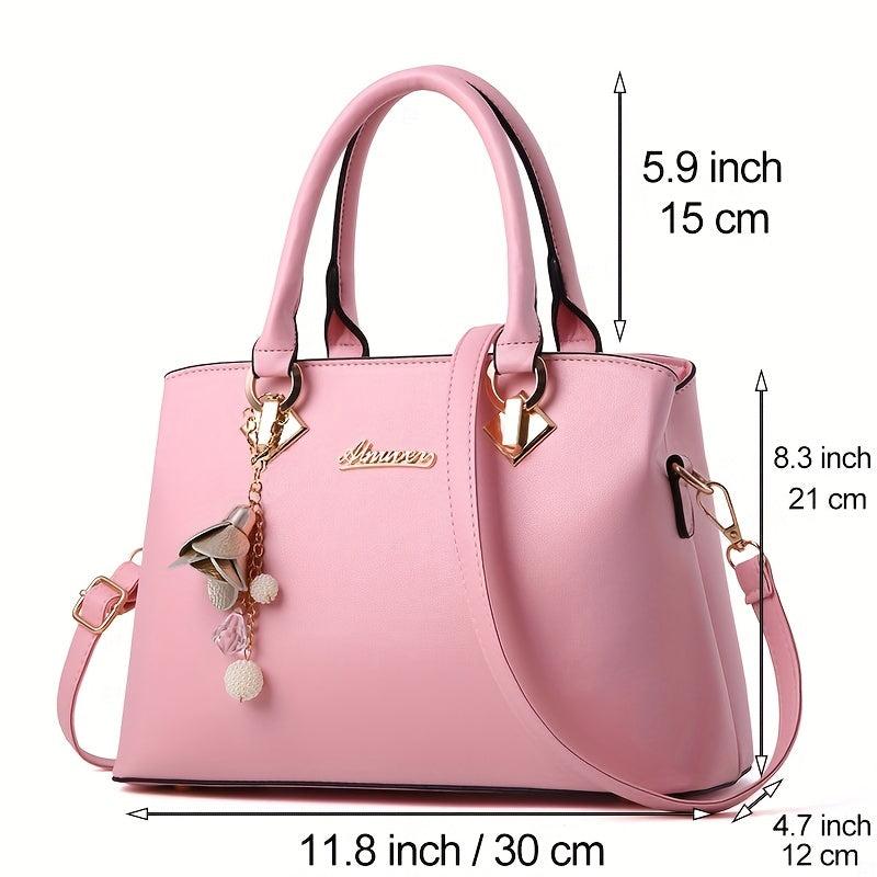 Classic Women's Tote Bag Zipper Satchel Bag With Detachable Strap