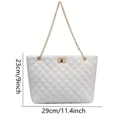 Quilted Turn Lock Tote Bag Large Capacity Shoulder Bag Chain Strap