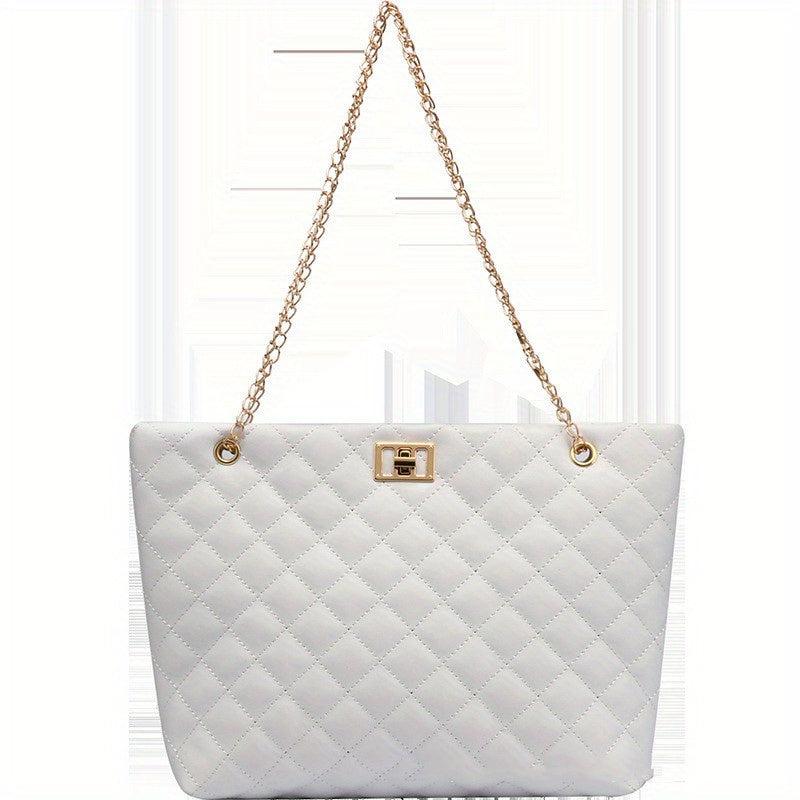 Quilted Turn Lock Tote Bag Large Capacity Shoulder Bag Chain Strap
