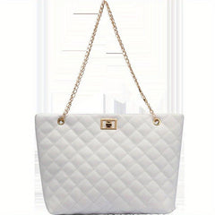 Quilted Turn Lock Tote Bag Large Capacity Shoulder Bag Chain Strap