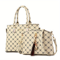 2pcs Retro Print Satchel Tote Bag Set Crossbody Bag