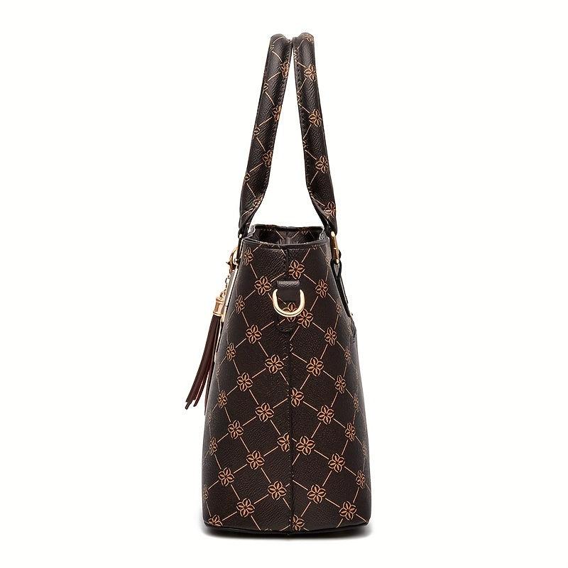 2pcs Retro Print Satchel Tote Bag Set Crossbody Bag