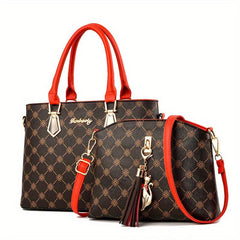 2pcs Retro Print Satchel Tote Bag Set Crossbody Bag