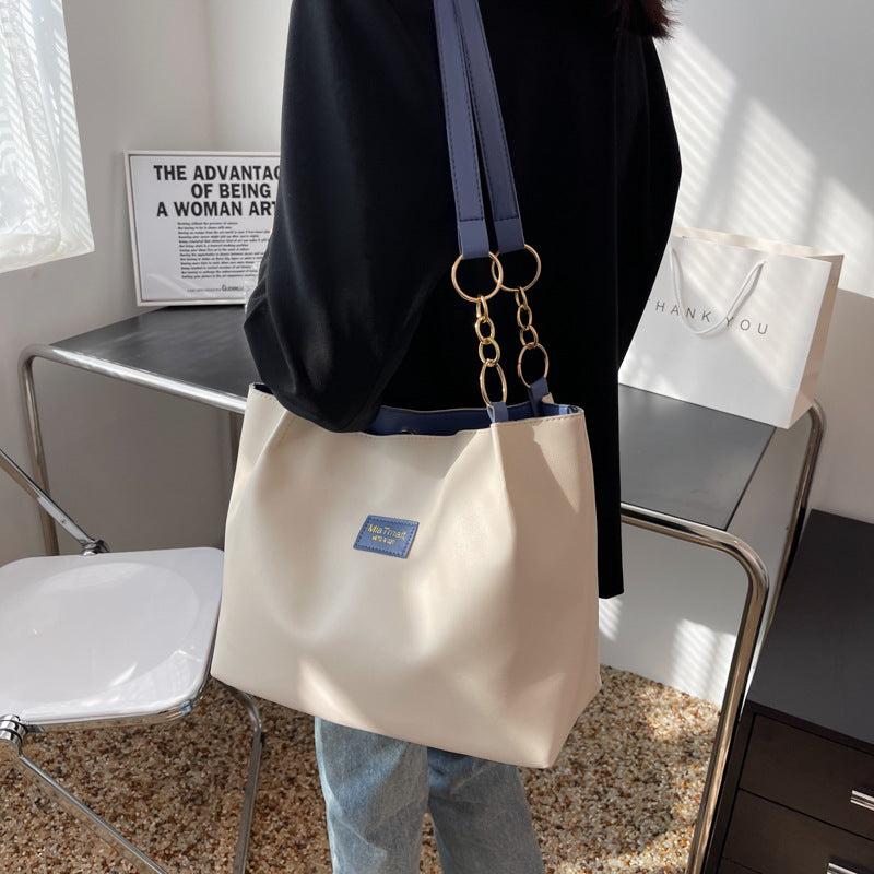 Chain Tote Bag Large Capacity Shoulder Bag Vegan Leather Handbag