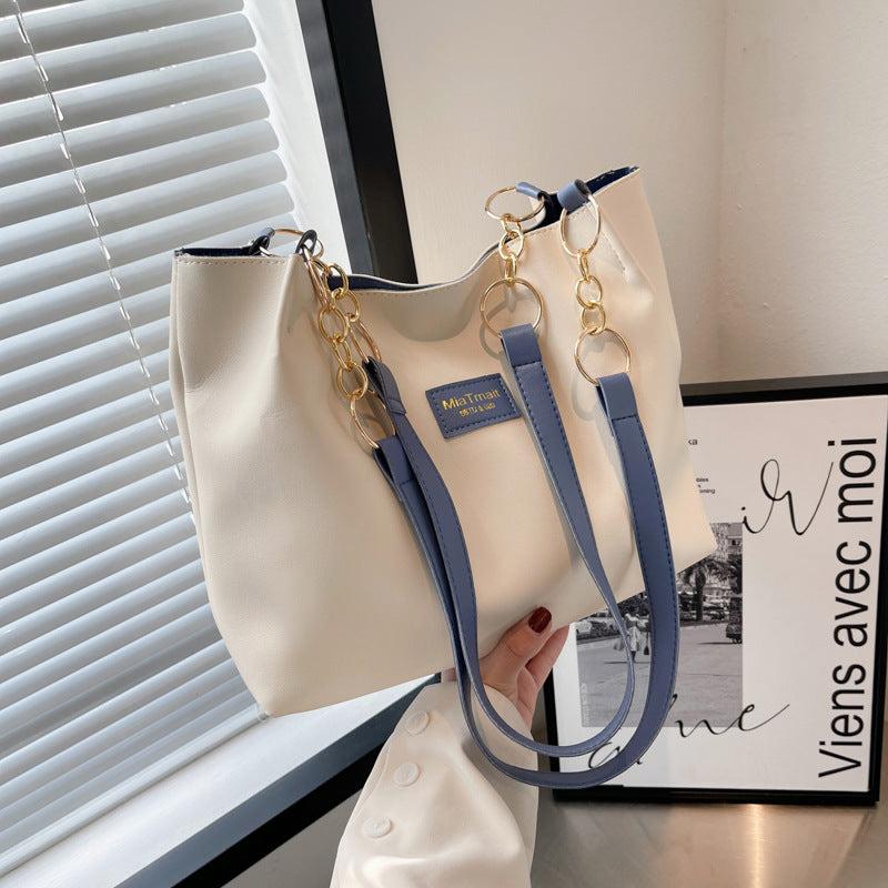 Chain Tote Bag Large Capacity Shoulder Bag Vegan Leather Handbag