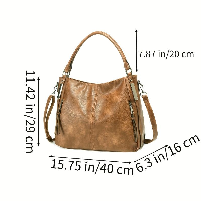 Retro PU Leather Tote Bag Large Capacity Casual Shoulder Crossbody Bag