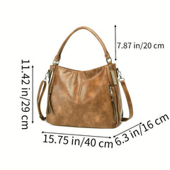 Retro PU Leather Tote Bag Large Capacity Casual Shoulder Crossbody Bag