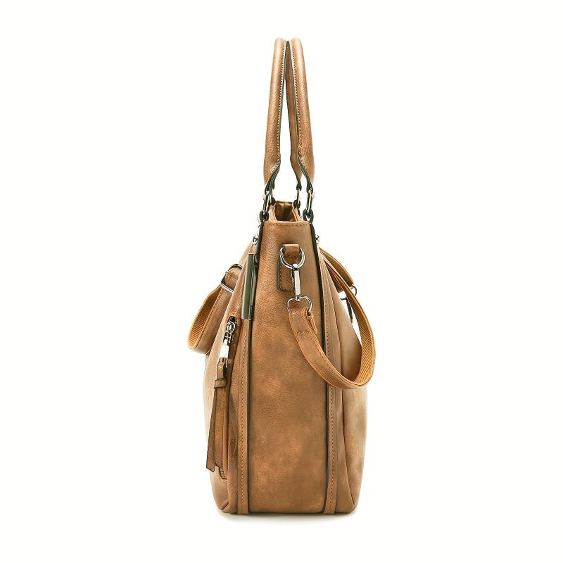 Retro PU Leather Tote Bag Large Capacity Casual Shoulder Crossbody Bag