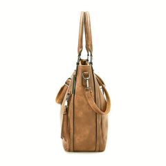Retro PU Leather Tote Bag Large Capacity Casual Shoulder Crossbody Bag