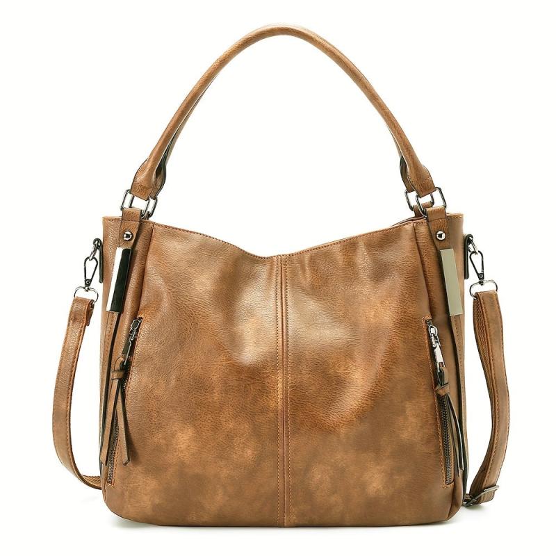 Retro PU Leather Tote Bag Large Capacity Casual Shoulder Crossbody Bag