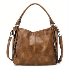 Retro PU Leather Tote Bag Large Capacity Casual Shoulder Crossbody Bag