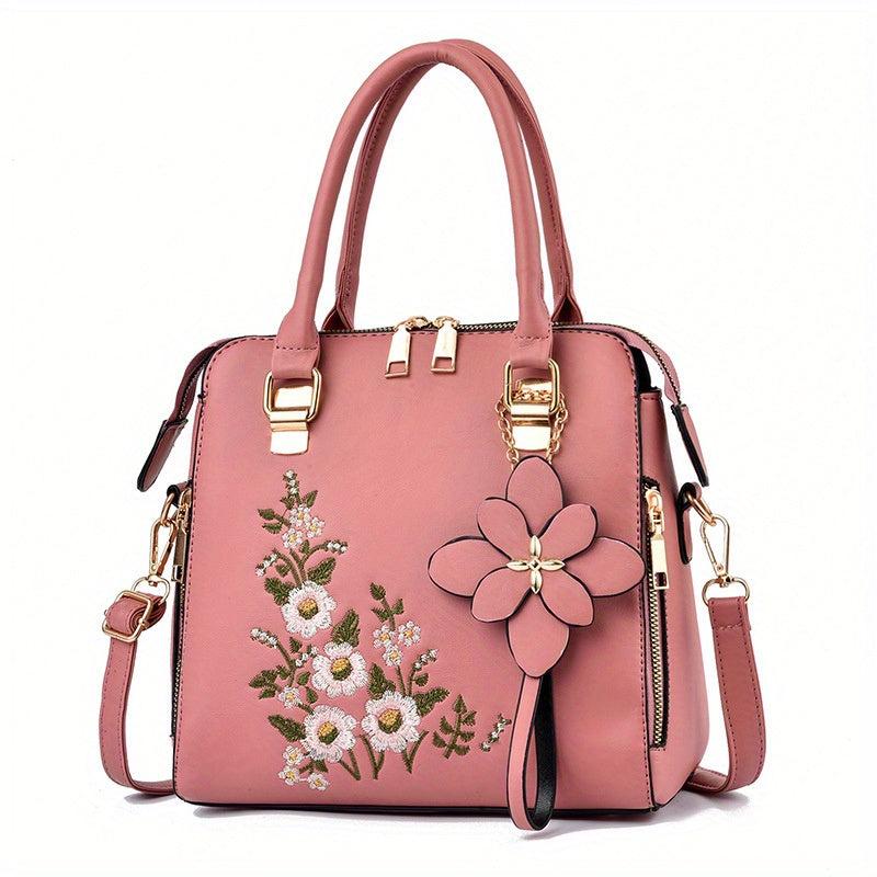 Flower Embroidery Crossbody Bag PU Leather Shoulder Bag