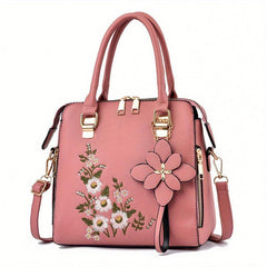 Flower Embroidery Crossbody Bag PU Leather Shoulder Bag
