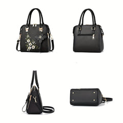 Flower Embroidery Crossbody Bag PU Leather Shoulder Bag