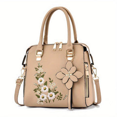 Flower Embroidery Crossbody Bag PU Leather Shoulder Bag