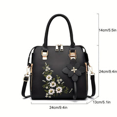 Flower Embroidery Crossbody Bag PU Leather Shoulder Bag