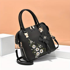 Flower Embroidery Crossbody Bag PU Leather Shoulder Bag